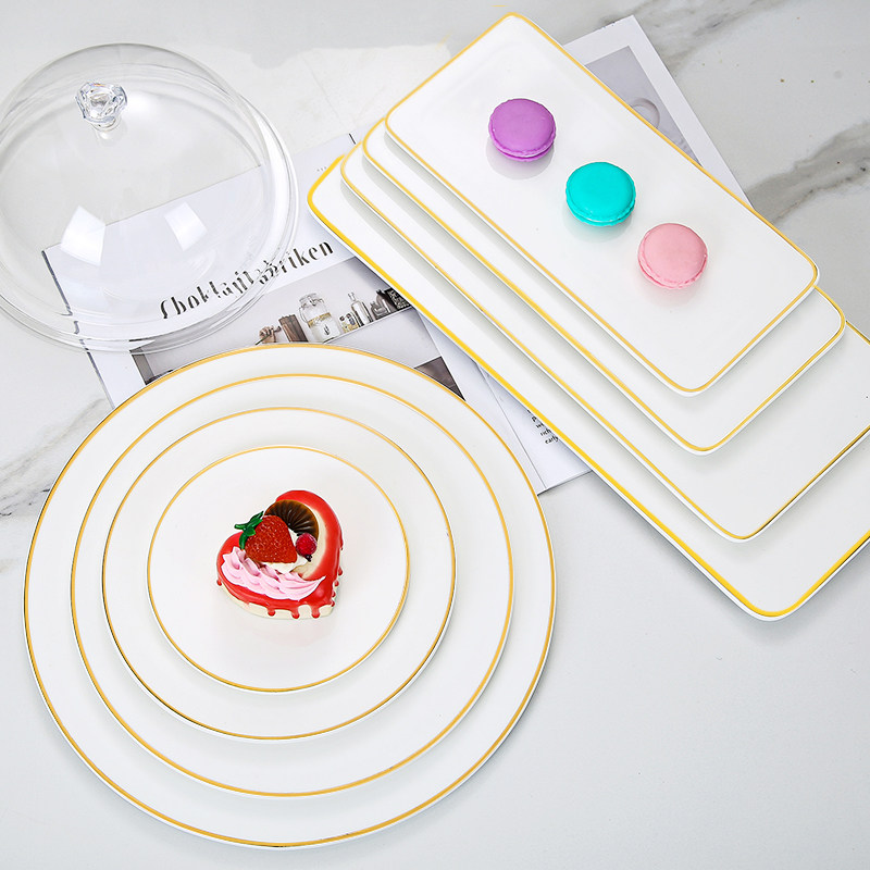 金边平盘蛋糕摆盘纯平面碟子蛋糕店盘子长方平碟正方平盘油画盘