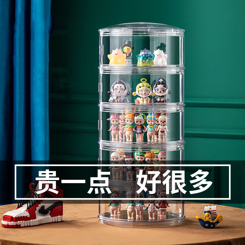 圆形手办展示柜盲盒收纳架泡泡玛特展示盒pet全透明防尘收纳盒子