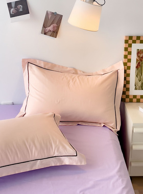 全棉枕头套纯棉家用纯色素色男士蓝色大人48x74cm简约枕套一对装