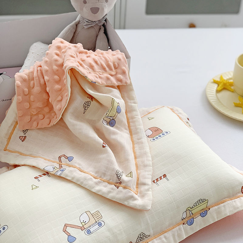 卡通全棉双层纱豆豆绒枕套35x55儿童A类女宝宝幼儿园枕头套30x50