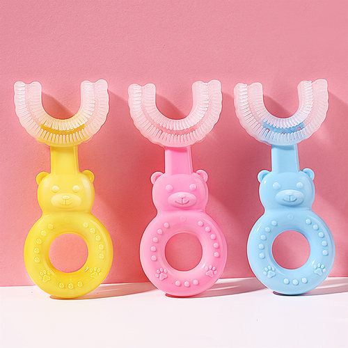 欧志姆儿童u型萌趣牙刷宝宝牙刷硅胶软毛2-6岁婴幼儿小孩刷牙神器