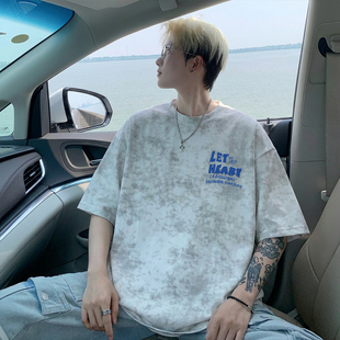 纯棉扎染短袖t恤男士夏季2026新款美式宽松休闲半袖上衣潮牌体恤