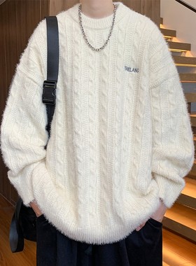 黑色毛衣男2025新款秋冬季刺绣慵懒风软糯青少年高级感麻花针织衫