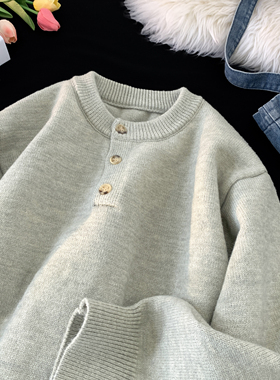 美式纯色亨利领毛衣男秋冬新款潮牌高级感针织衫休闲保暖情侣外套