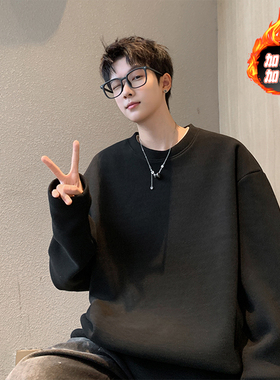 男冬季内搭男士保暖加厚秋衣重磅长袖t圆领德绒打底衫中性风美式