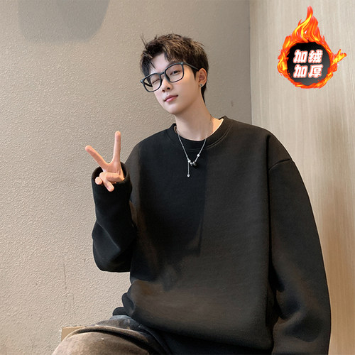 男冬季内搭男士保暖加厚秋衣重磅长袖t圆领德绒打底衫中性风美式