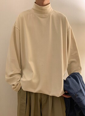 德绒打底衫男款内搭长袖t恤秋冬加绒半高领白色内衬高级感卫衣男