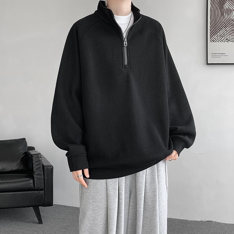 半拉链高领卫衣男春秋潮牌宽松大码打底衫美式复古设计感小众外套