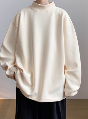 半高领德绒长袖T恤男款2025新款秋冬宽松大码打底衫内搭纯色上衣