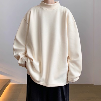半高领德绒长袖T恤男款2024新款春秋宽松大码打底衫内搭纯色上衣