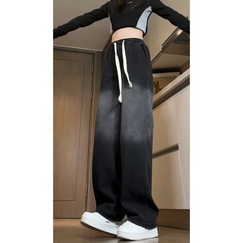 渐变宽松牛仔裤子男女同款夏季美式复古直筒百搭高街潮流阔腿长裤