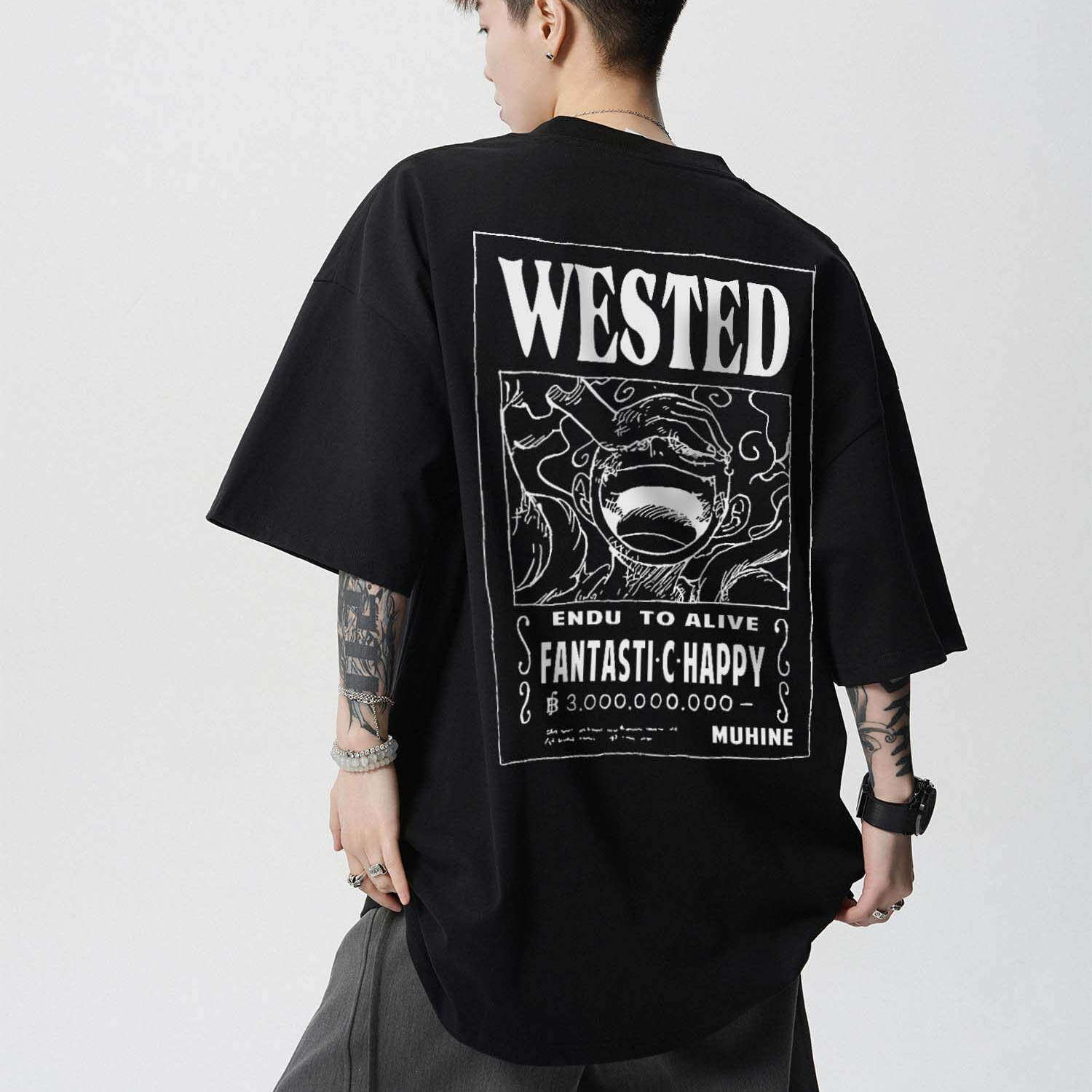 日系海贼王美式夏季情侣复古印花卡通动漫男女T恤纯棉青年潮流