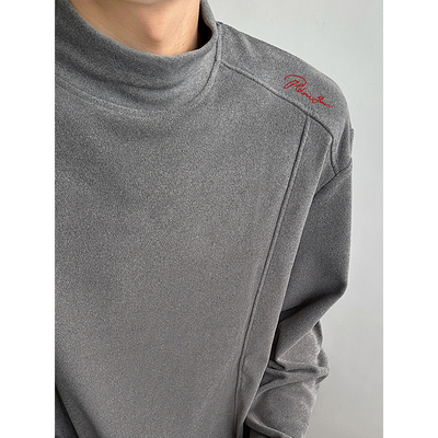 解构半高领德绒长袖T恤男款秋冬加厚正肩廓形卫衣内搭叠穿打底衫