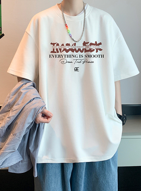 美式短袖t恤男夏季2025新款青少年纯棉潮牌潮流oversize半袖上衣