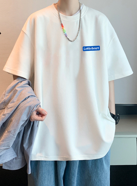 短袖t恤男生夏季白色纯棉体恤穿搭全棉品牌潮牌冰丝青少年ins衣服