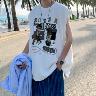 夏季 背心男款 2025新款 美式 t恤青少年坎肩上衣服 網(wǎng)紅潮流純棉無袖