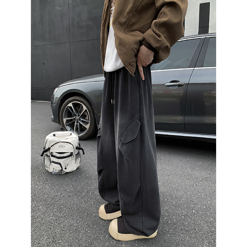 美式褶皱工装伞兵裤男款冬季高街vibe青少年工装裤宽松阔腿裤子潮