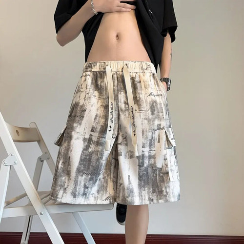 美式扎染工装短裤男2026夏季潮流宽松直筒五分裤子青少年休闲中裤
