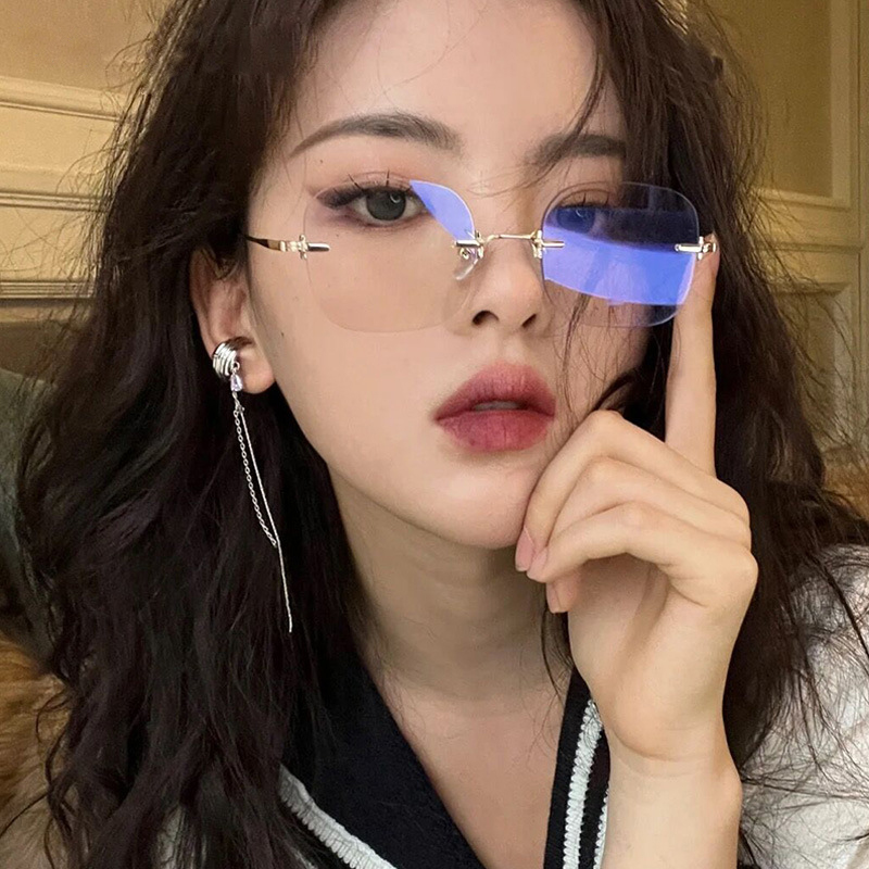 杨超越同款无框眼镜女显脸小素颜神器潮流平面镜防蓝光近视眼镜架