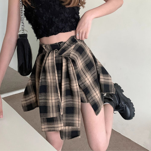 屁帘女叠穿格子封衬衫