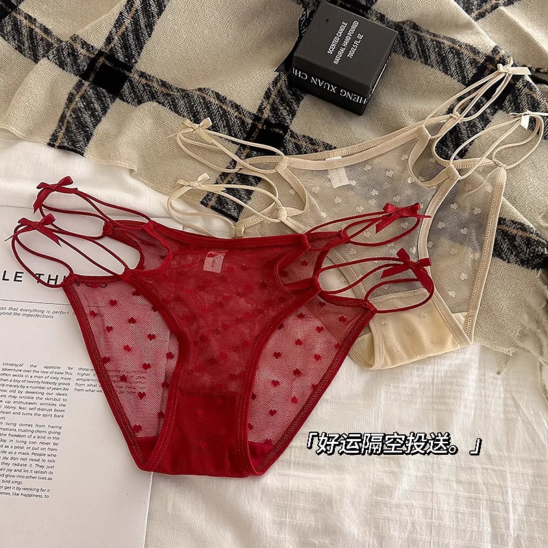 法式内裤全透明爱心网纱蕾丝性感