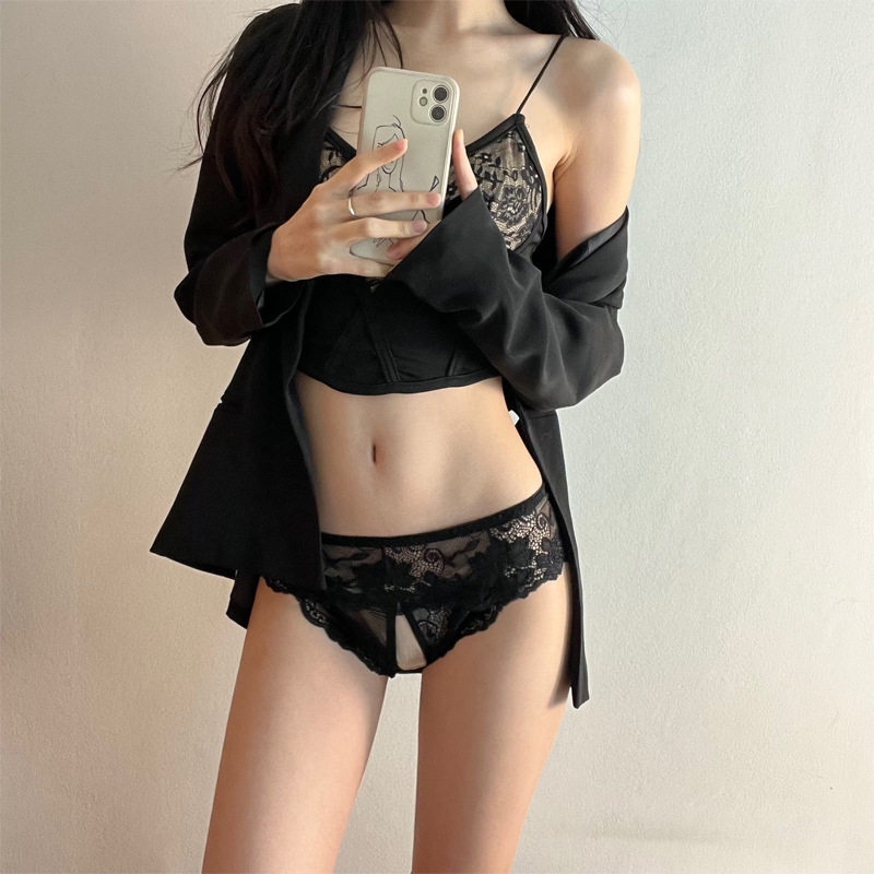 2026新款大码情趣内裤女性感蕾丝半透明诱惑丁字裤蝴蝶结高腰T裤