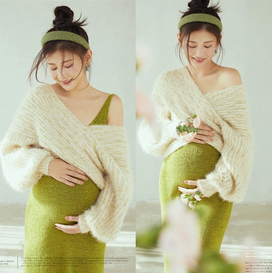 사진 스튜디오 개인 실 임산부 사진 의류 새로운 스타일의 작은 신선한 임산부 사진 예술 사진 녹색 정장 사진 의류