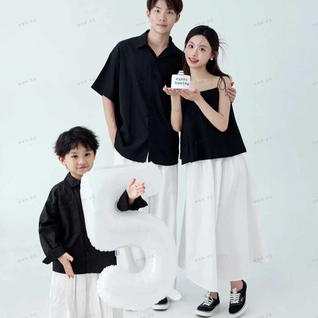 全家福摄影服装三口黑色系亲子装