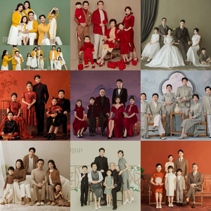 2023新款韩版全家福摄影服装影楼主题一家六口拍照复古亲子装礼服