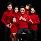 毛衣亲子主题摄影服装 2025新款 影楼拍照全家福一家六口新年家庭装