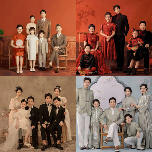 一家六口拍照复古亲子家庭装礼服