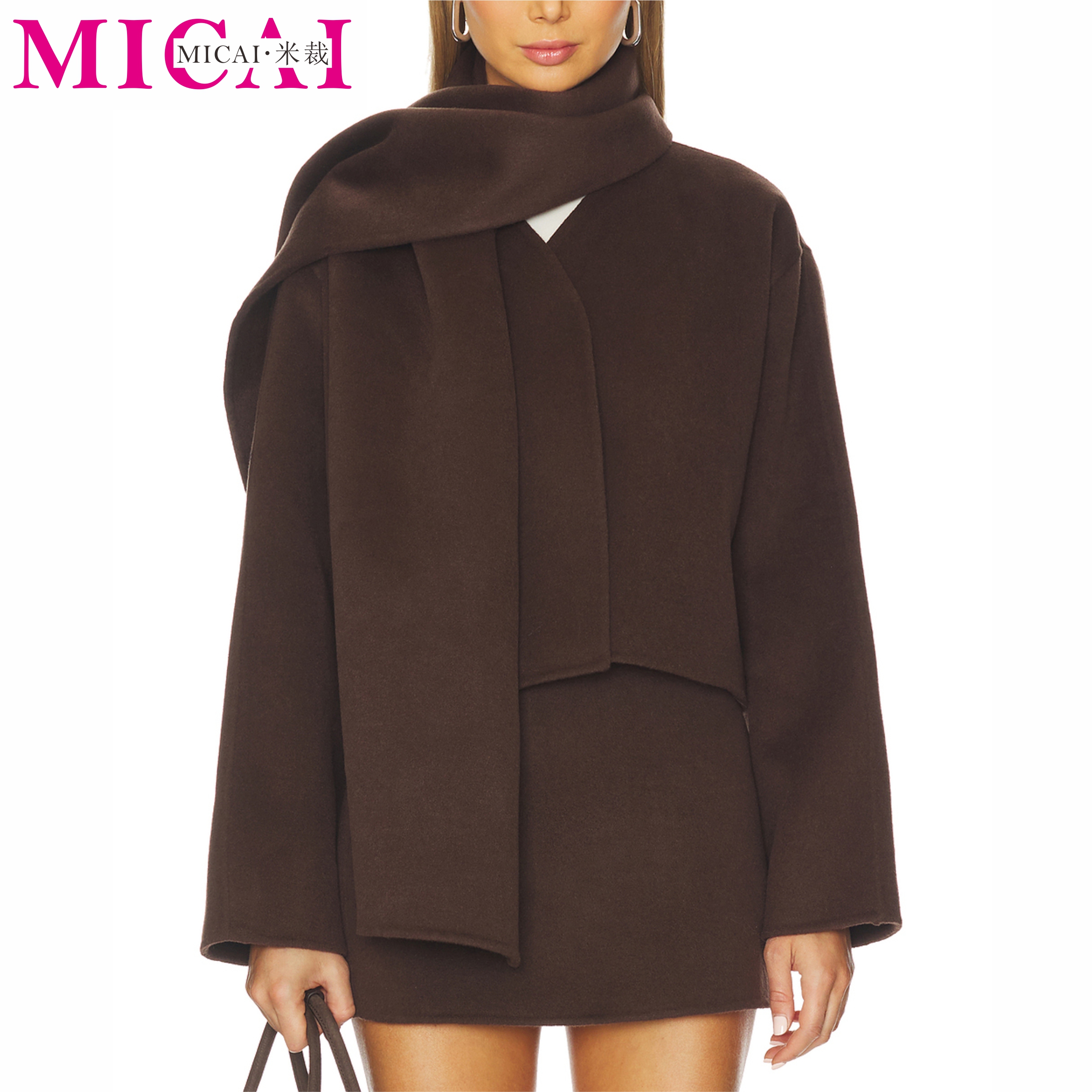 老钱风棕色毛呢外套女短款