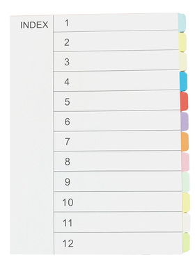 分页纸 A4隔页纸 索引纸 分类纸A4 数字无孔有孔12色彩色活页纸质