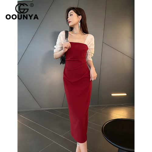 格润雅法式气质收腰方领连衣裙女