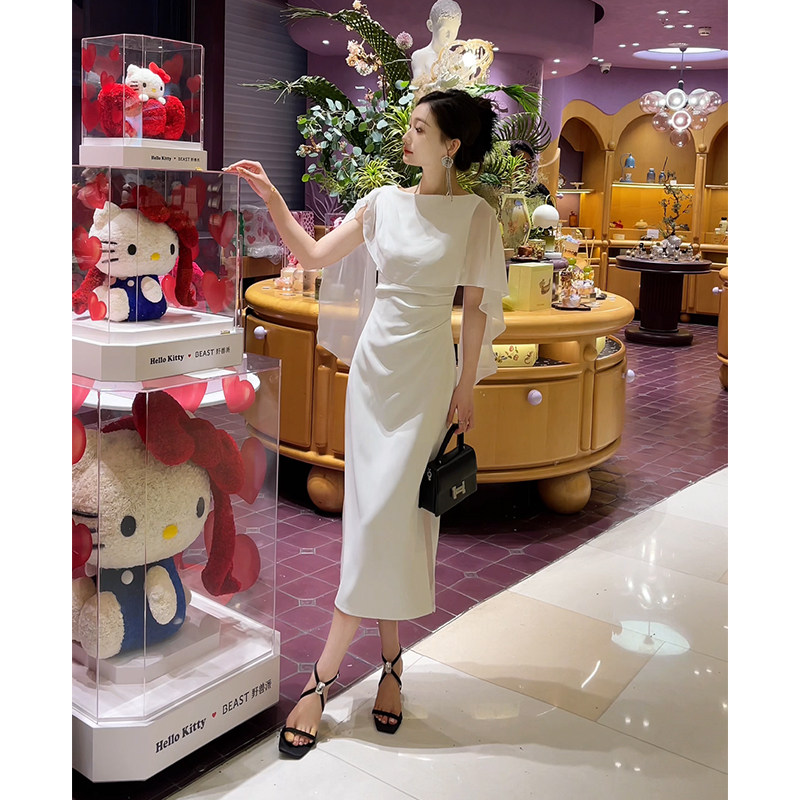 格润雅2026优雅气质连衣裙夏季新款小众女神范拼接显瘦开叉中长裙