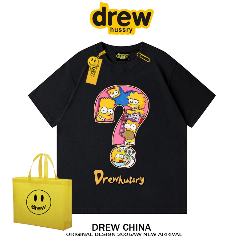 drew美式潮牌辛普森卡通印花短袖t恤男女夏季宽松纯棉情侣半袖INS