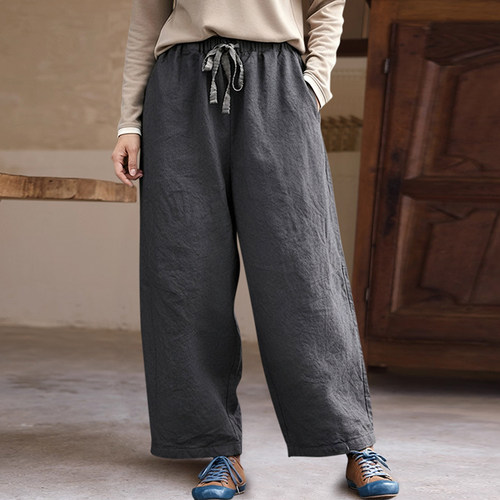 松紧腰宽松夹棉保暖女萝卜裤