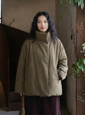 知笔墨复古休闲棕色立领羽绒服 2026冬95白鹅绒保暖廓形感寒外套