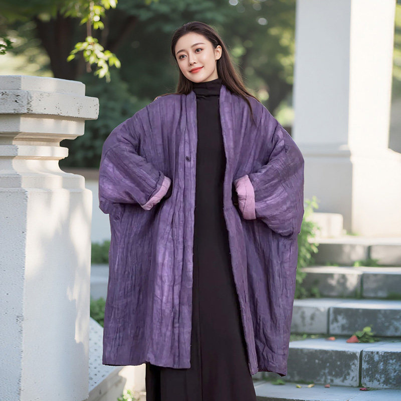 亚麻复古改良中式大码保暖棉袍