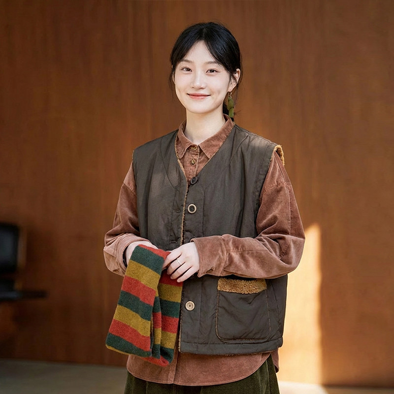 知笔墨2025冬款茶绿褐绿进口仿羊羔绒双色保暖马甲,女装/女士精品,马夹,淘宝优惠券,粉丝福利购,淘宝优惠卷