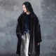 知笔墨亚麻春秋复古做旧黑色女中长款 里衬简约文艺休闲外套风衣