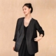 龟裂纹双面黑色重磅桑蚕丝香云纱极简松弛感无领显瘦西装 外套