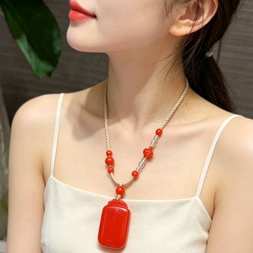 高含量朱砂红砂平安无事牌吊坠挂件钥匙扣包挂件平安护身符百搭