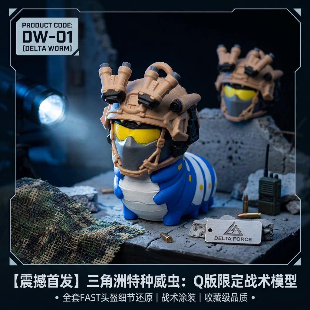 三角洲周边威虫可摘卸头盔玩偶创意趣味3d打印蓝色毛毛虫手办摆件