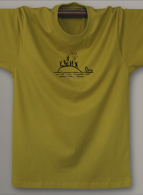 东部时间简单创意短袖T恤男纯棉男土黄款欧美简约时尚宽松 姜黄色