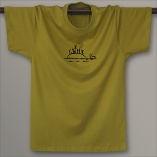 东部时间简单创意短袖T恤男纯棉男土黄款欧美简约时尚宽松 姜黄色