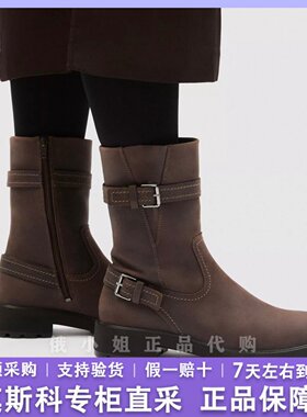 爱步26秋冬新款女士中筒西部靴子