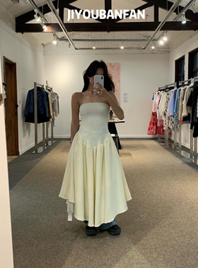 Assignments|JYBF DESIGNER早春女抹胸拼接羊毛混纺法式连衣裙