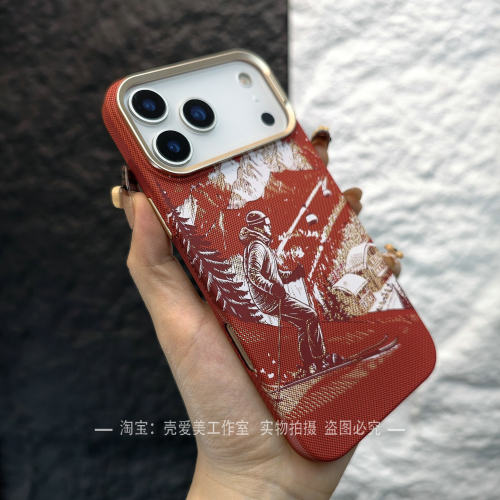 山巅逐风彩绘适用于苹果17promax手机壳超薄磁吸iPhoneAir凯夫拉纹理16pro大孔金属镜框15promax吸睛防指纹潮