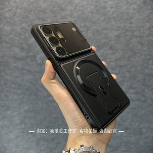 适用于三星s26ultra手机壳s25翻盖镜头全包保护s24ultra一体磁吸支架s23u多功能实用A57高级感A37小众潮酷A56